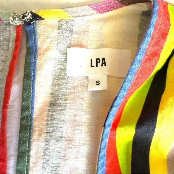 LPA NWOT Shirred Button Up Linen Dress Rainbow Strip Midi Boho Sleeveless Sz S - Picture 10 of 14
